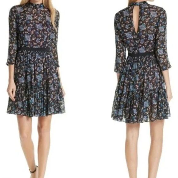 Rebecca Taylor Floral Solstice Dress, Silk Blend, Size 4 - Picture 1 of 8